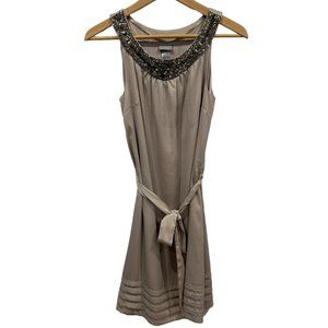 NWT H&M Rose Gold dress with ribbon belt and beaded neckline.